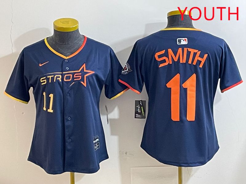 Youth Houston Astros 11 Smith Blue three generations Joint Name Nike 2025 MLB Jersey style 6